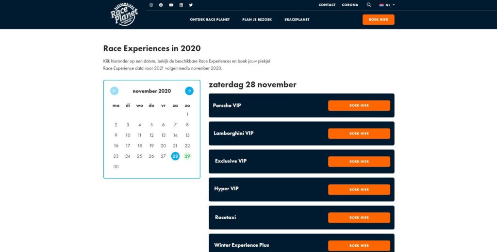 Bekijk de agenda voor alle data van de Race Planet Race Experiences op Circuit Zandvoort.